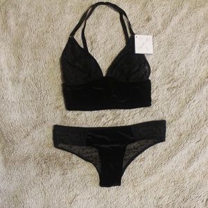 NWT Impish Lee Custom Black Velvet Lingerie Set
